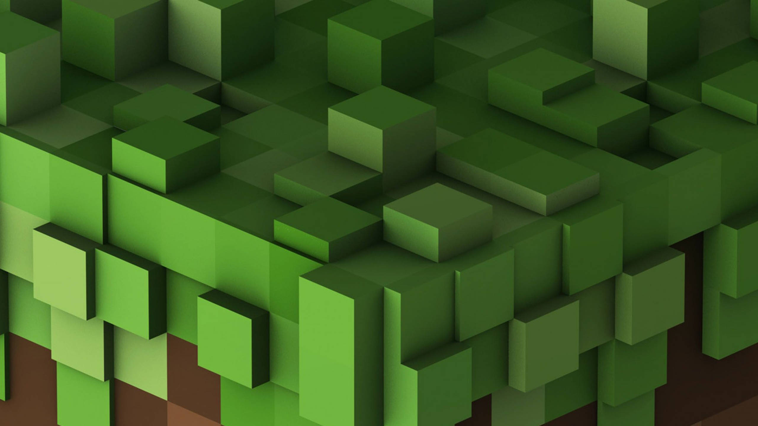 Minecraft Aesthetic 桌布 壁紙 — 一個3D渲染草地方塊紋理的近距離特寫，帶有不同深淺的綠色和棕色泥土基底。