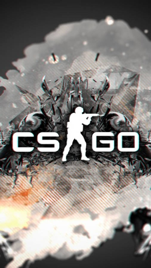 cs go iPhone 桌布 壁紙 — 一個CS GO玩家的白色剪影，在碎玻璃和爆炸碎片中瞄準槍械。