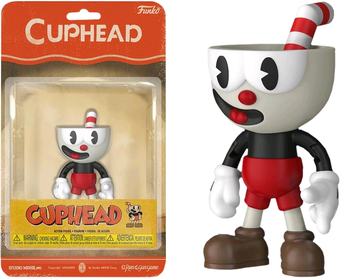 茶杯頭 桌布 壁紙 — 一個Cuphead的Funko Pop!人偶站在其原始包裝旁邊，包裝上展示了角色標誌性的杯頭和條紋吸管。