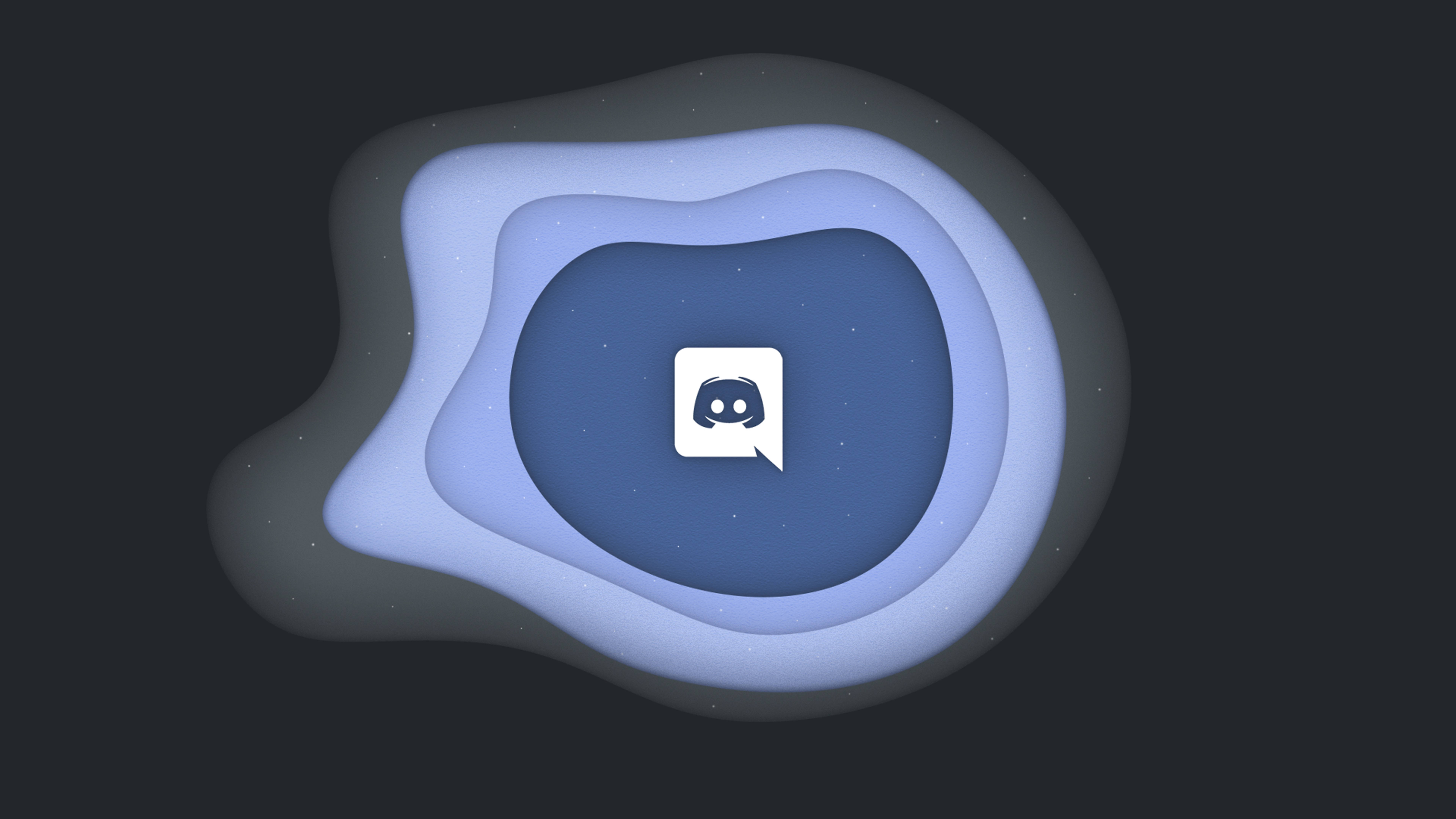 Discord 桌布 壁紙 — 一個Discord標誌居中於同心藍色層次中，背景為深色，帶有微小的星狀斑點。