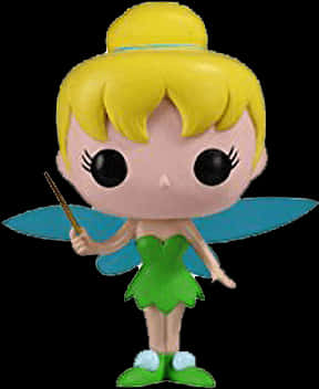Peter Pan 桌布 壁紙 — 一個Funko Pop搪膠公仔，小叮噹（Tinker Bell）金髮、綠色連衣裙、藍色翅膀，手持魔杖。