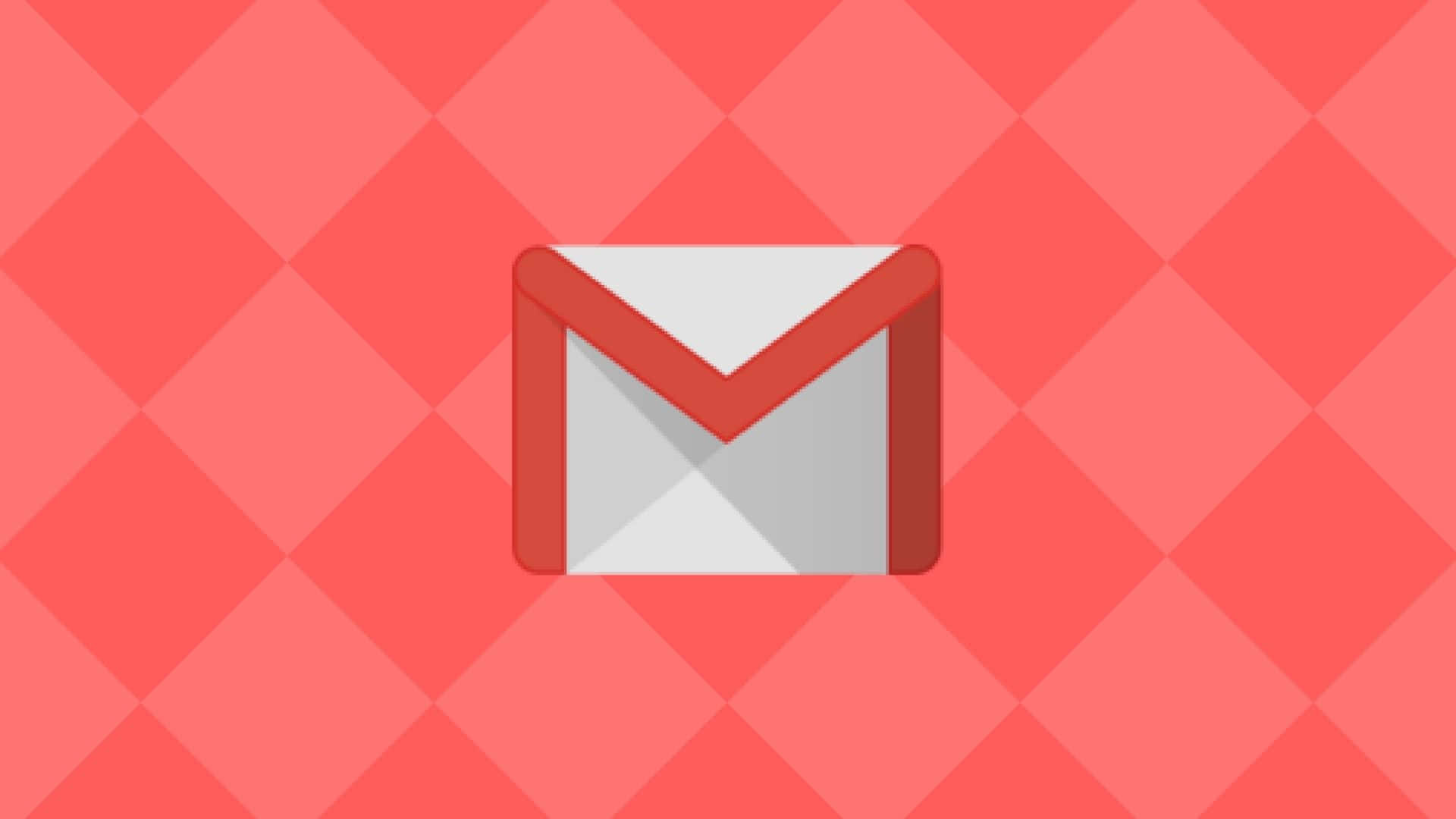 Gmail 動圖 桌布 壁紙 — 一個Gmail標誌圖示，居中放置在帶有柔和陰影的紅色菱形圖案背景上。