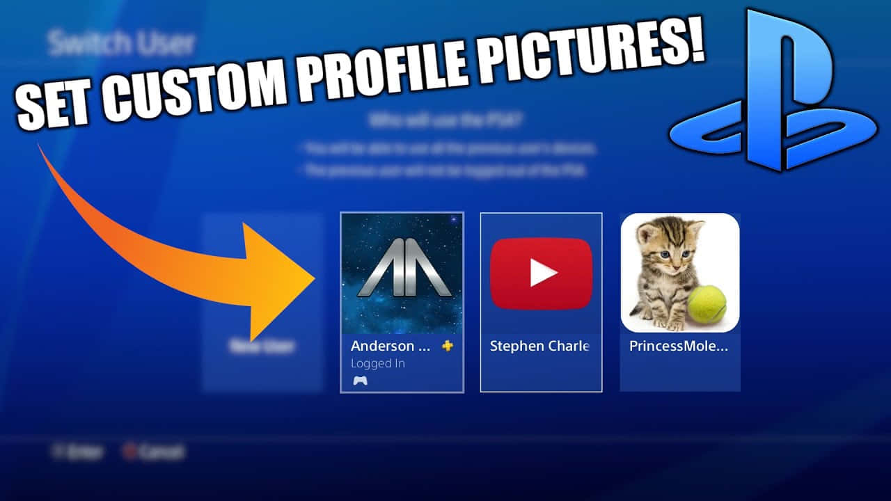 Playstation Profile 桌布 壁紙 — 一個PlayStation個人資料畫面，顯示用戶頭像，包括一隻拿著網球的小貓和一個YouTube標誌。