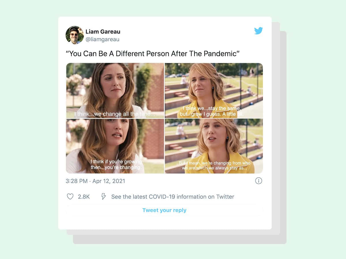 Celebrity Humor Memes 桌布 壁紙 — 一個Twitter貼文，內容是關於兩個女人在公園裡討論疫情後個人成長的迷因。