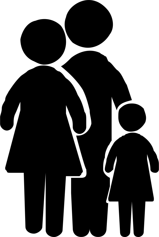 Clip Art 桌布 壁紙 — 一個三人家庭以簡單風格化形式站在一起的黑色剪影。