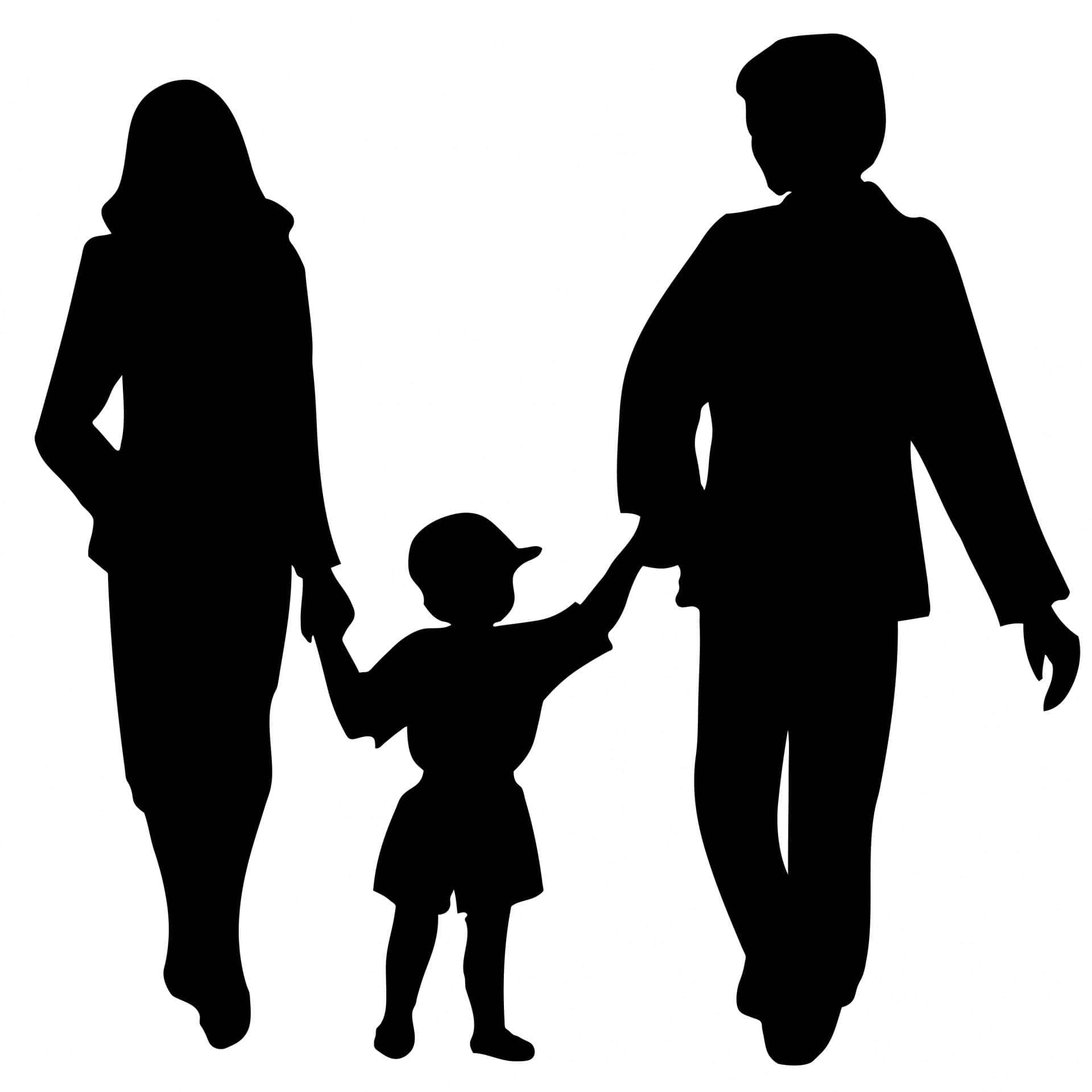 Dad 桌布 壁紙 — 一個三人家庭手牽手在純白色背景前行走的剪影。