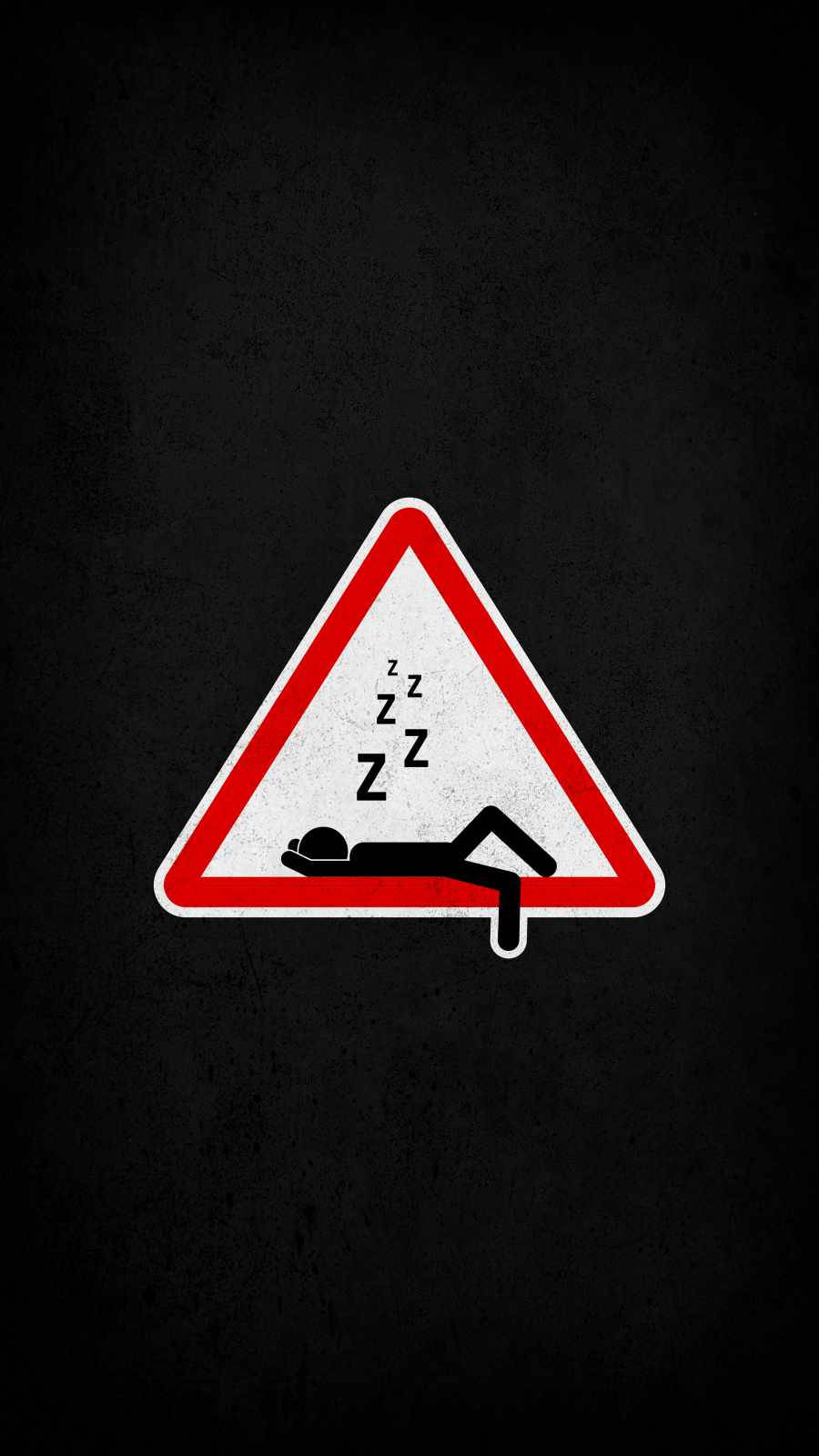 icon 桌布 壁紙 — 一個三角形道路警告標誌，上面有熟睡的人物和 zzz，背景為有紋理的黑色。
