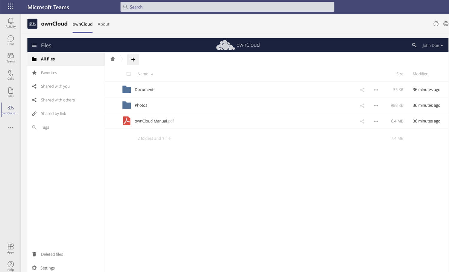 Microsoft Teams 桌布 壁紙 — 一個乾淨的 Microsoft Teams 介面，顯示 ownCloud 檔案管理，包含資料夾和一個 PDF 文件。