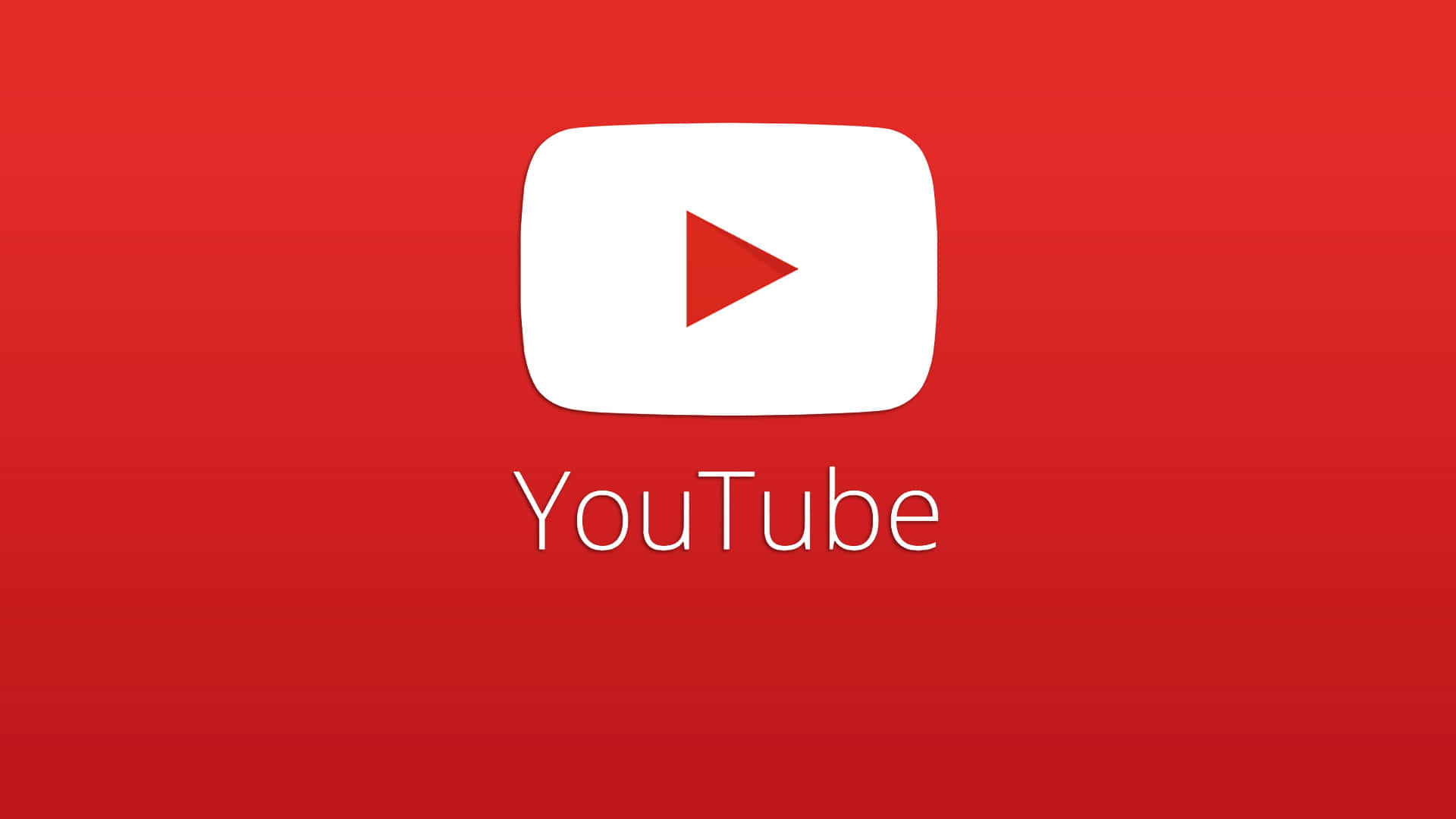 YouTube 標誌 桌布 壁紙 — 一個乾淨的YouTube標誌，帶有白色播放按鈕和文字，背景為純紅色漸變。