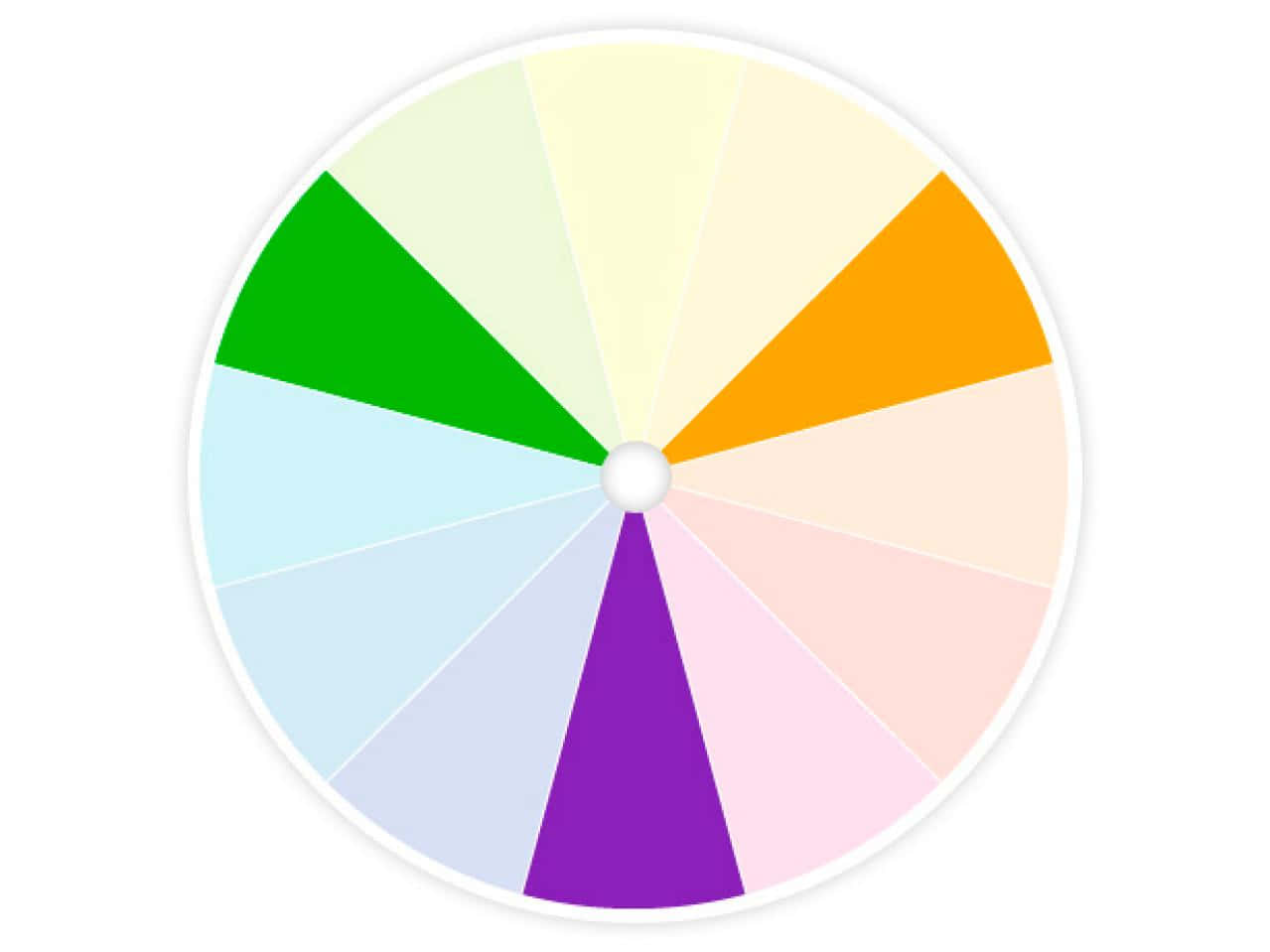 Color Palette 桌布 壁紙 — 一個乾淨的圓形色輪，以放射狀圖案展示鮮豔的原色和粉彩二次色調。