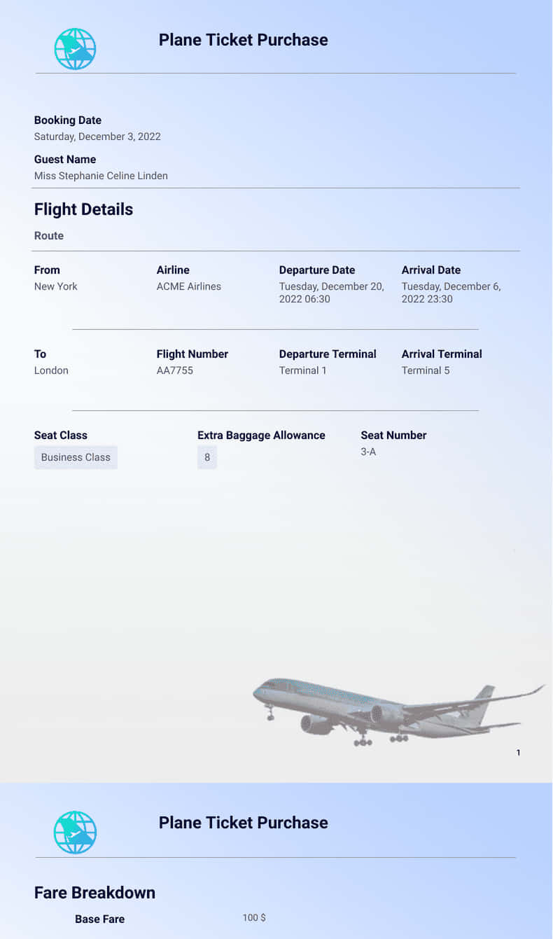 Pixel 3 Small Planes 桌布 壁紙 — 一個乾淨的數位機票購買頁面，顯示從紐約到倫敦的航班詳細資料，底部有微妙的飛機插圖。
