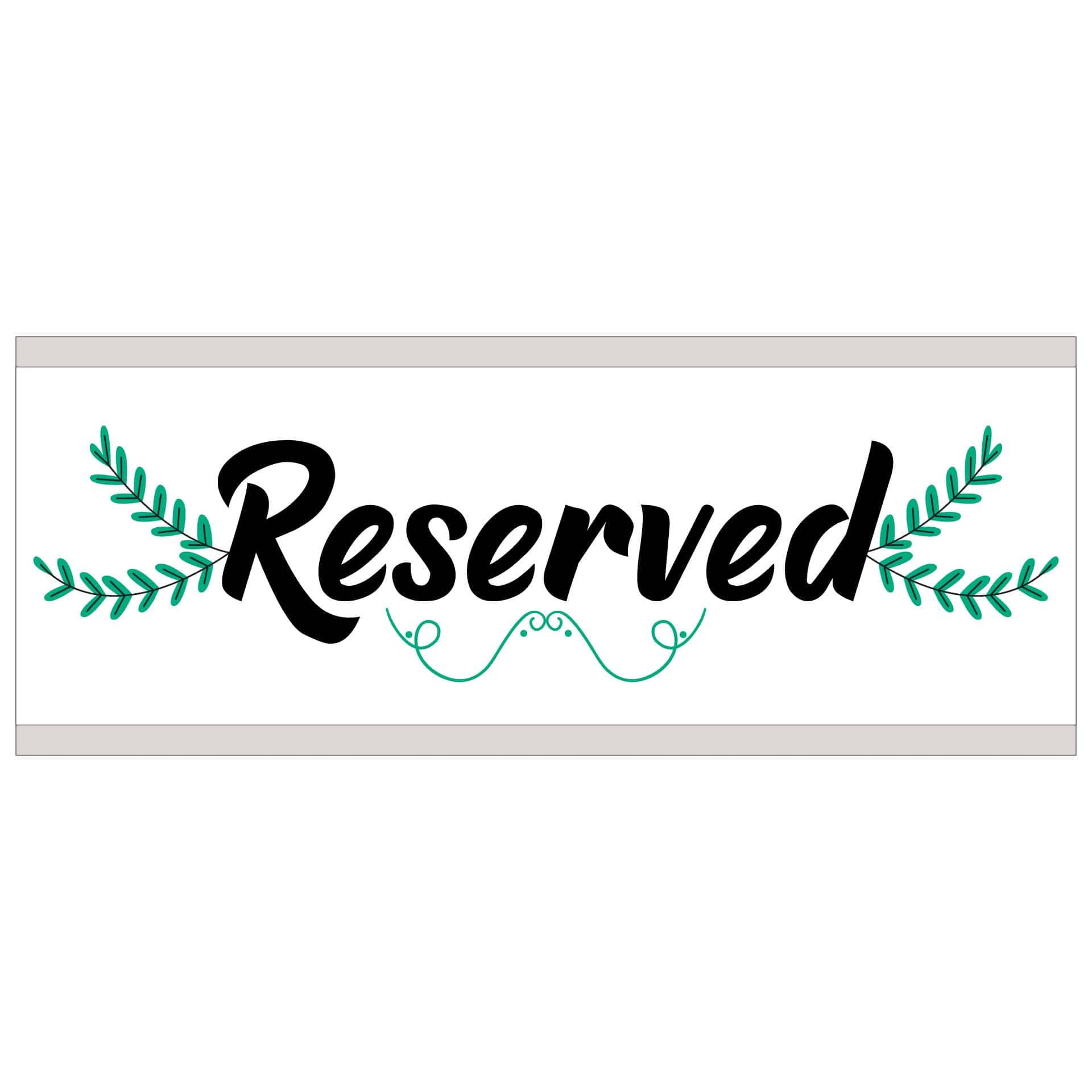 Reserved 桌布 壁紙 — 一個乾淨的標誌，上面用粗體黑色字體寫著「已預訂」，兩側襯有藍綠色樹枝和裝飾性漩渦。