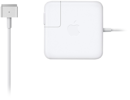 MacBook 動態圖片 桌布 壁紙 — 一個乾淨的白色Apple電源轉接器連電線，在 stark 黑色背景上。