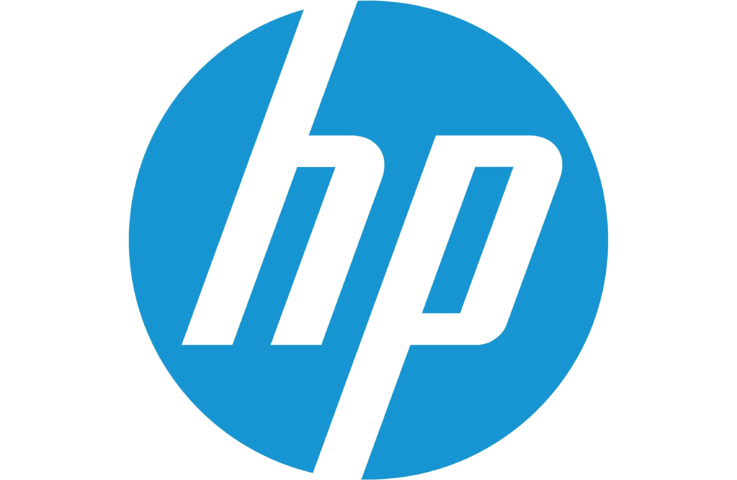 品牌 桌布 壁紙 — 一個乾淨的藍色圓形標誌，白色小寫 hp 字母在白色背景上。