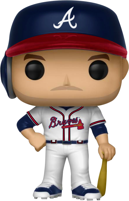 亞特蘭大勇士 桌布 壁紙 — 一個亞特蘭大勇士隊棒球選手的Funko Pop公仔，身穿制服，手持球棒。