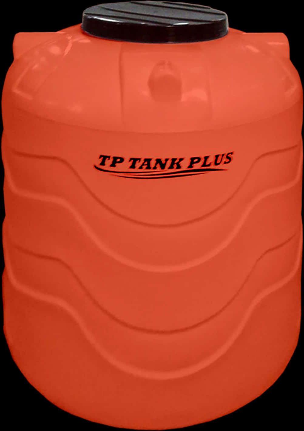 Container 桌布 壁紙 — 一個亮橙色塑膠水箱，帶黑色蓋子和「TP TANK PLUS」品牌標誌，立在黑色背景前。