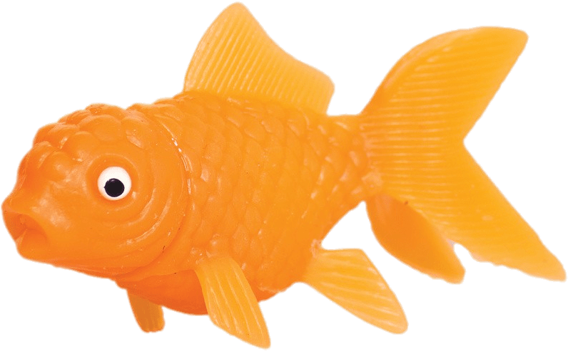 金魚 桌布 壁紙 — 一個亮橙色塑膠金魚玩具，帶有紋理鱗片和一個大白眼，背景為黑色。