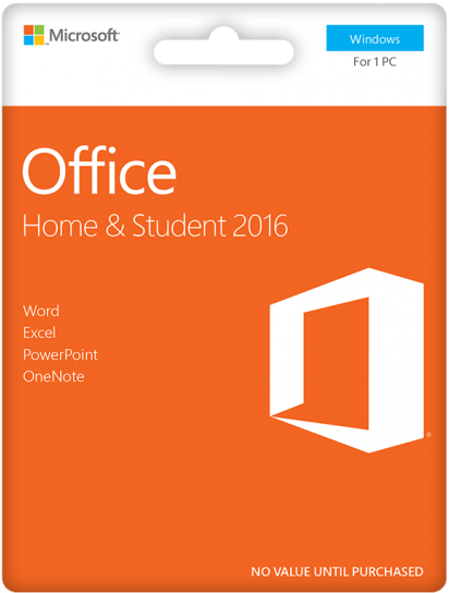 辦公室 桌布 壁紙 — 一個亮橙色的 Microsoft Office Home and Student 2016 軟體盒，帶有白色文字和標誌，適用於Windows。