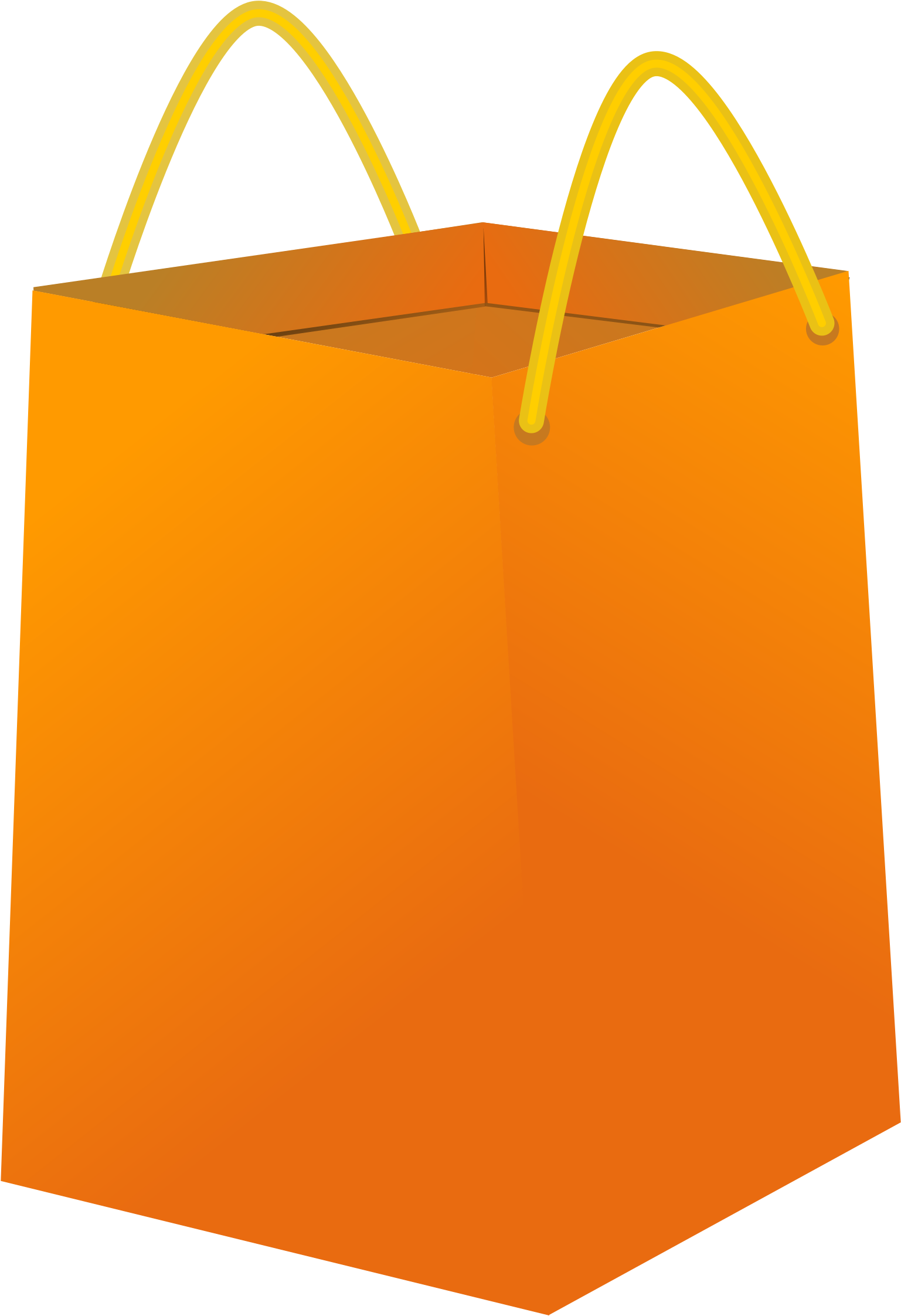 Shopping 桌布 壁紙 — 一個亮橙色購物袋配黃色提把，在純黑色背景上直立。