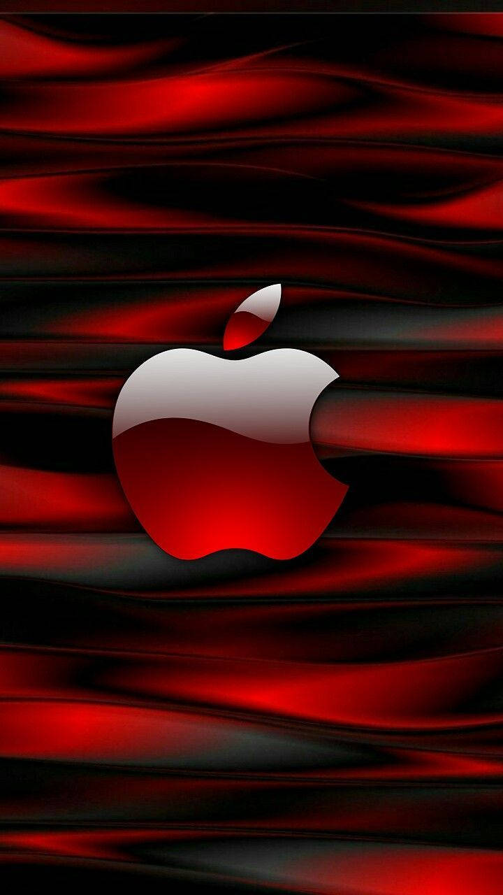 iPhone 桌布 壁紙 — 一個亮白色Apple標誌漂浮在流動的深紅色和黑色布料背景上。