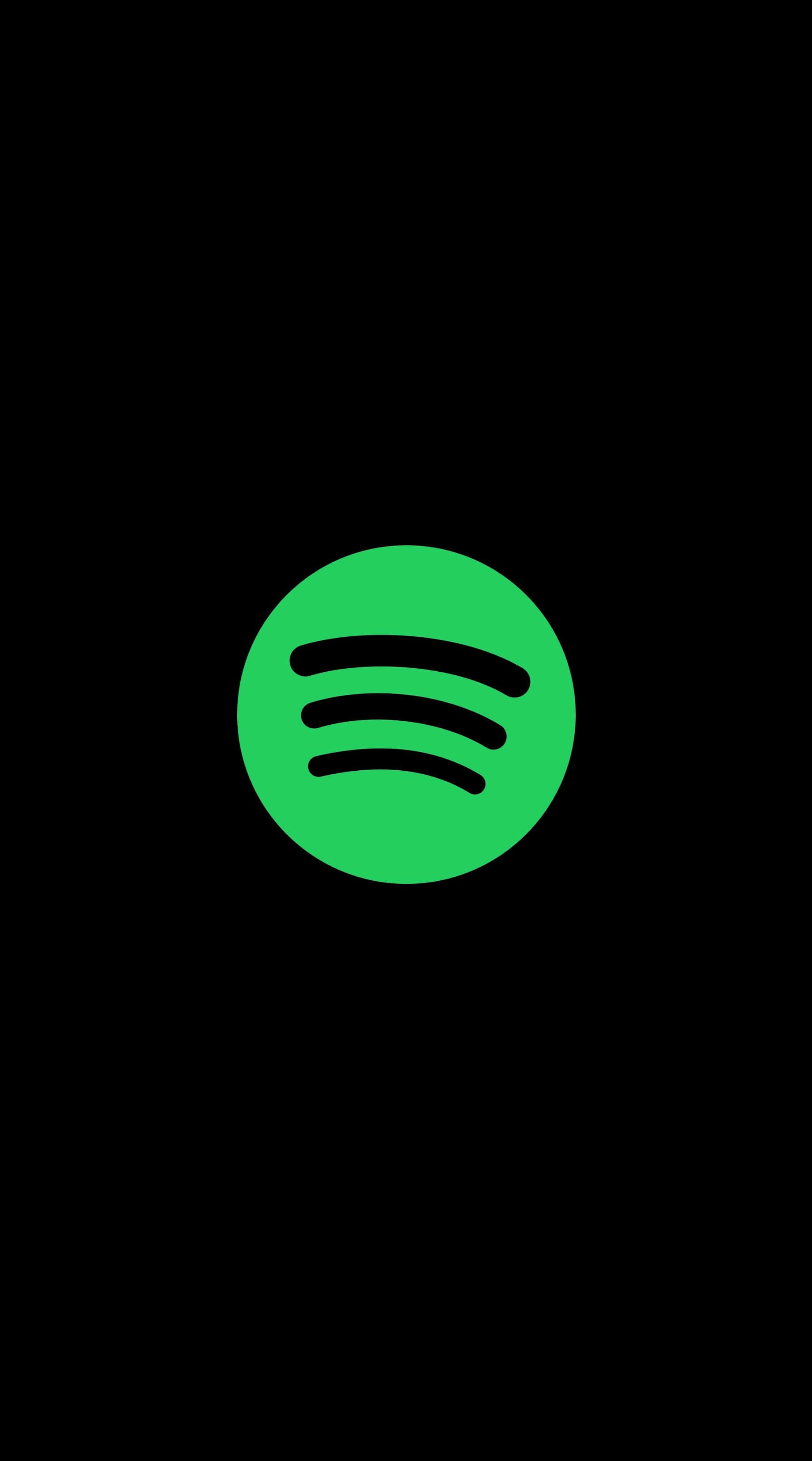 Spotify 桌布 壁紙 — 一個亮綠色Spotify標誌居中在純黑色背景上。