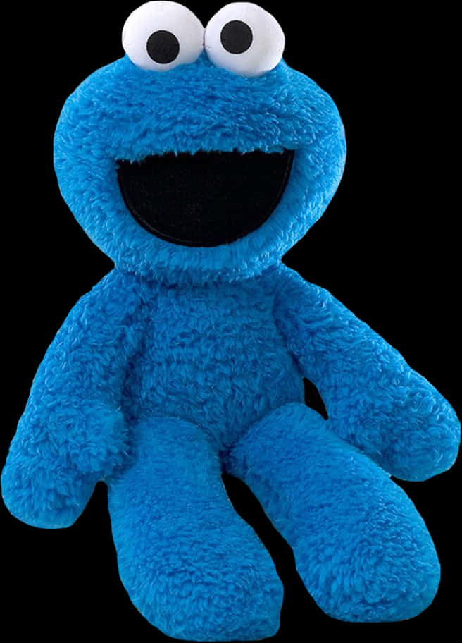 muppets 桌布 壁紙 — 一個亮藍色毛絨絨的Cookie Monster毛絨玩具，有大大的白色眼睛和寬闊的黑色嘴巴，坐在黑色背景前。