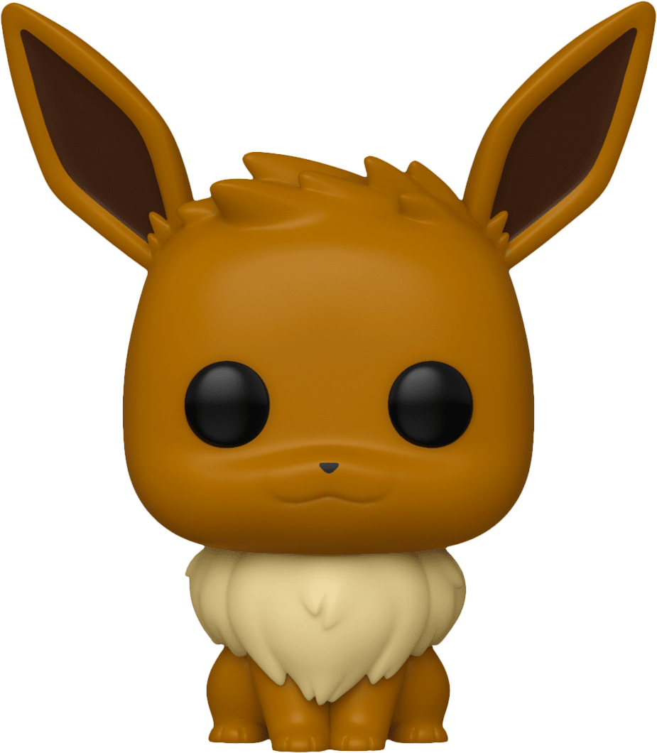 伊布 桌布 壁紙 — 一個亮面橙色伊布 Funko Pop 搪膠公仔，有大黑眼睛和奶油色胸部毛髮，背景為黑色。
