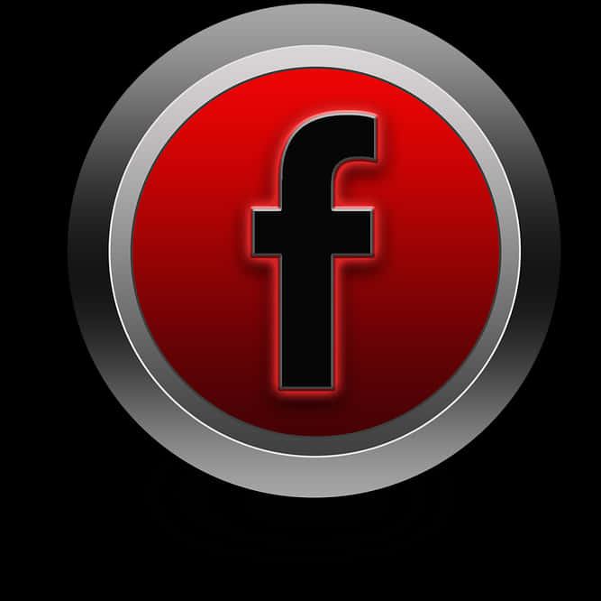 Facebook 桌布 壁紙 — 一個亮面紅色圓形按鈕，中央有一個黑色小寫f標誌，位於銀色金屬邊框內，背景為黑色。