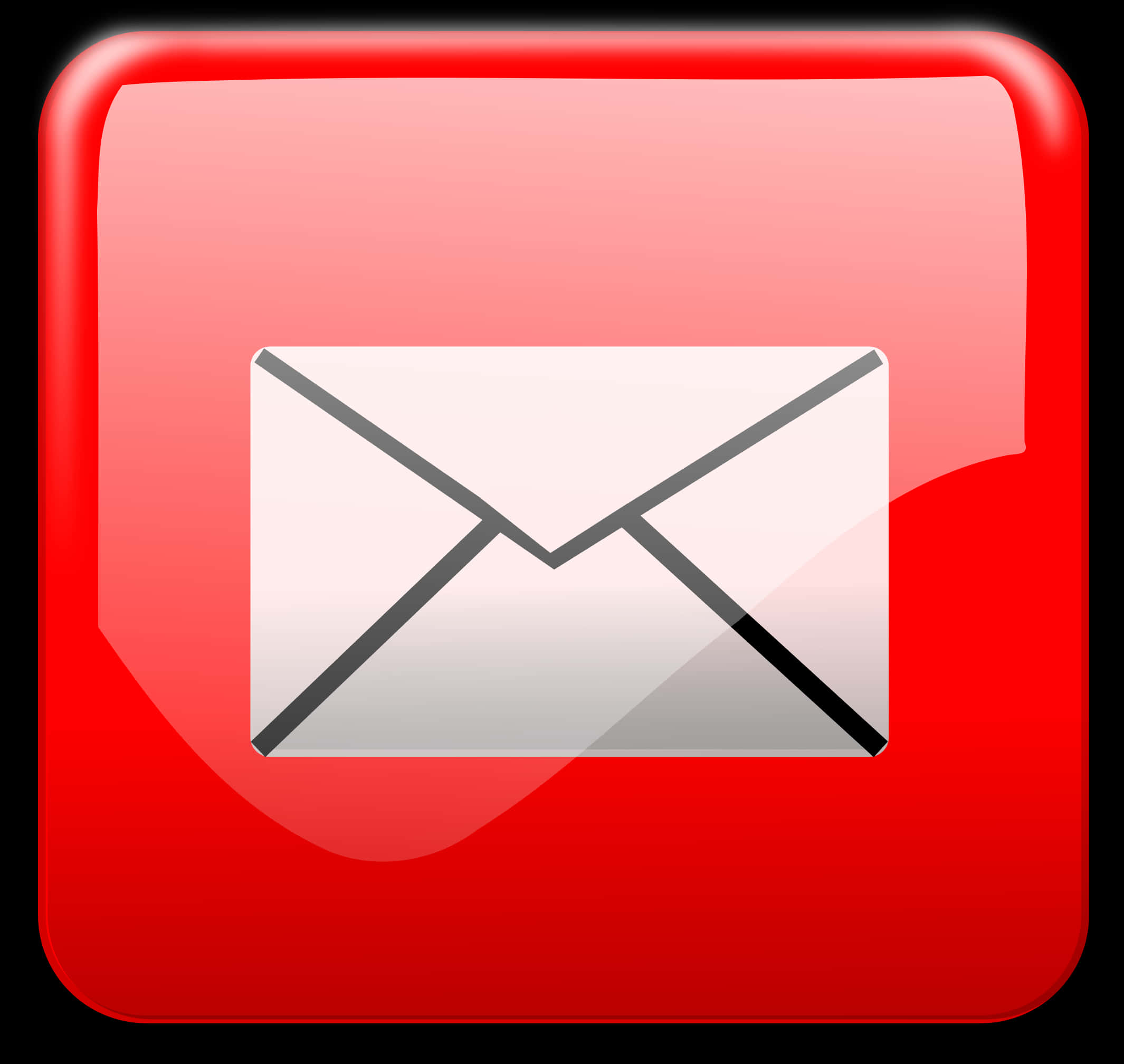 Envelope 桌布 壁紙 — 一個亮面紅色方形按鈕，中央有一個白色信封圖示，背景為黑色。