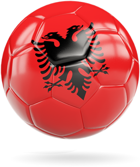 Albania 桌布 壁紙 — 一個亮面紅色足球，其六角形面板中央有一個大膽的黑色雙頭鷹標誌。