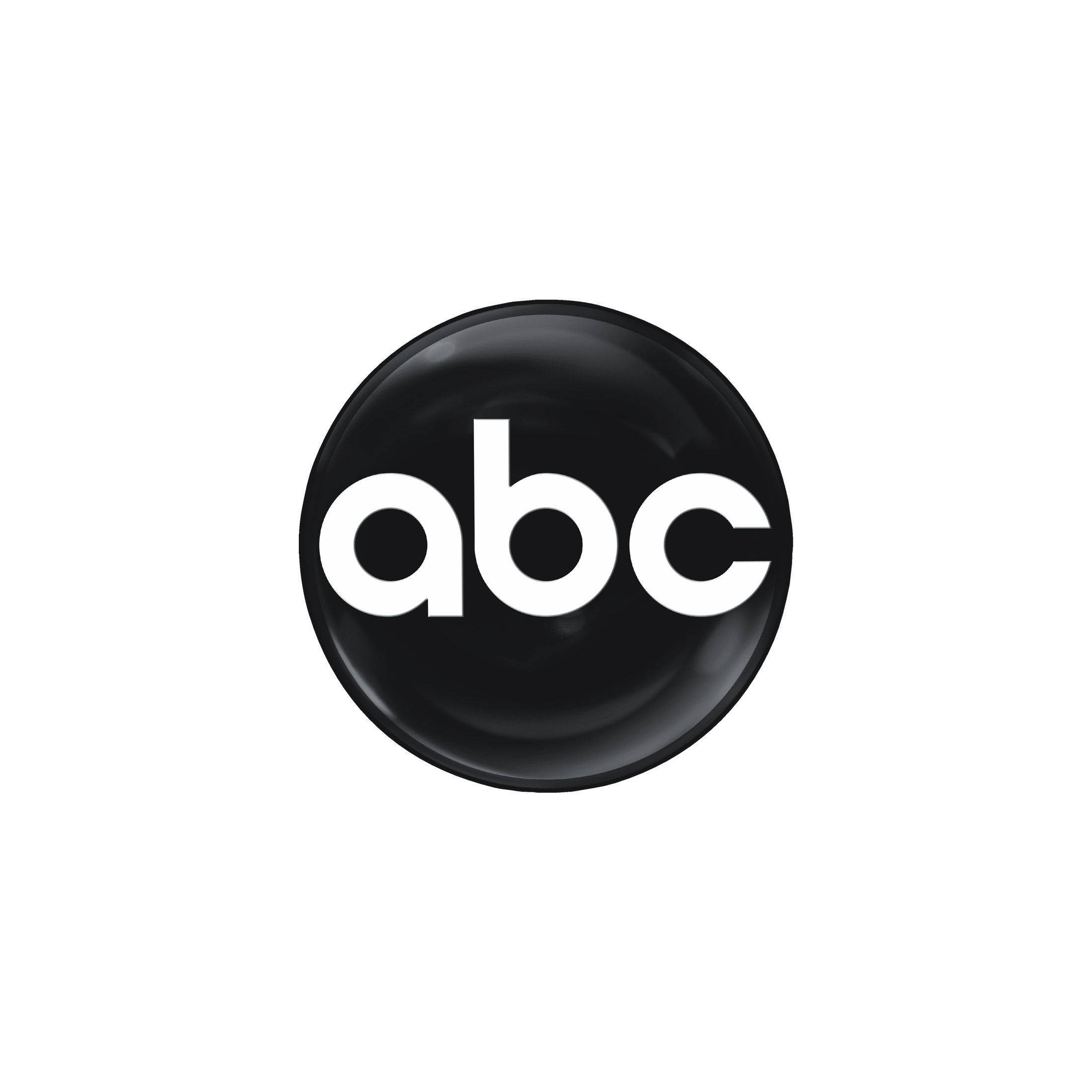 abc 桌布 壁紙 — 一個亮面黑色圓形標誌，白色小寫字母abc居中在純白色背景上。