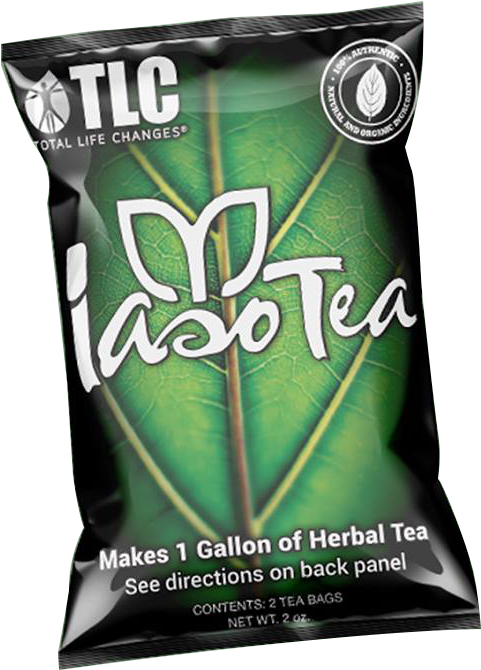 茶 桌布 壁紙 — 一個亮面黑色茶包包裝，帶有大型綠色葉子設計、白色 'LasoTea' 文字和 TLC 品牌標誌。