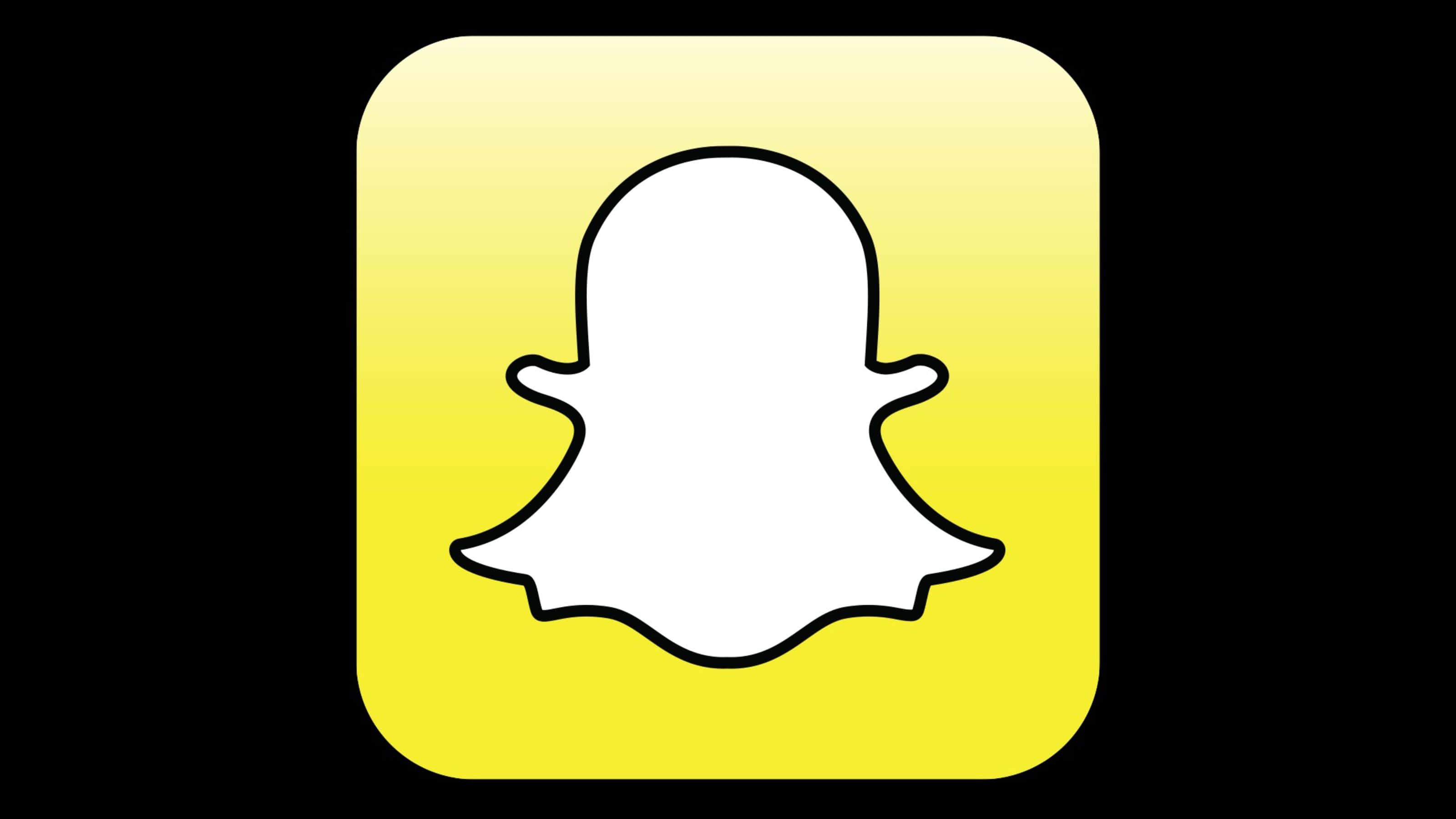 Snapchat 桌布 壁紙 — 一個亮黃色圓角方形圖示，中央有一個白色鬼魂輪廓，背景為黑色。