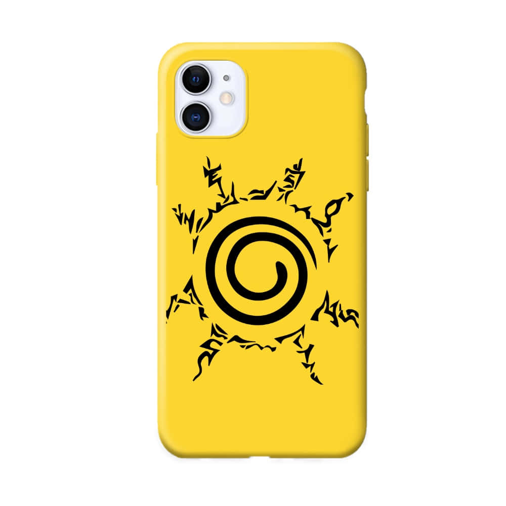 Phone Case 桌布 壁紙 — 一個亮黃色手機殼上有一個大膽的黑色螺旋符號，帶有鋸齒狀光線，在乾淨的白色背景上向外輻射。