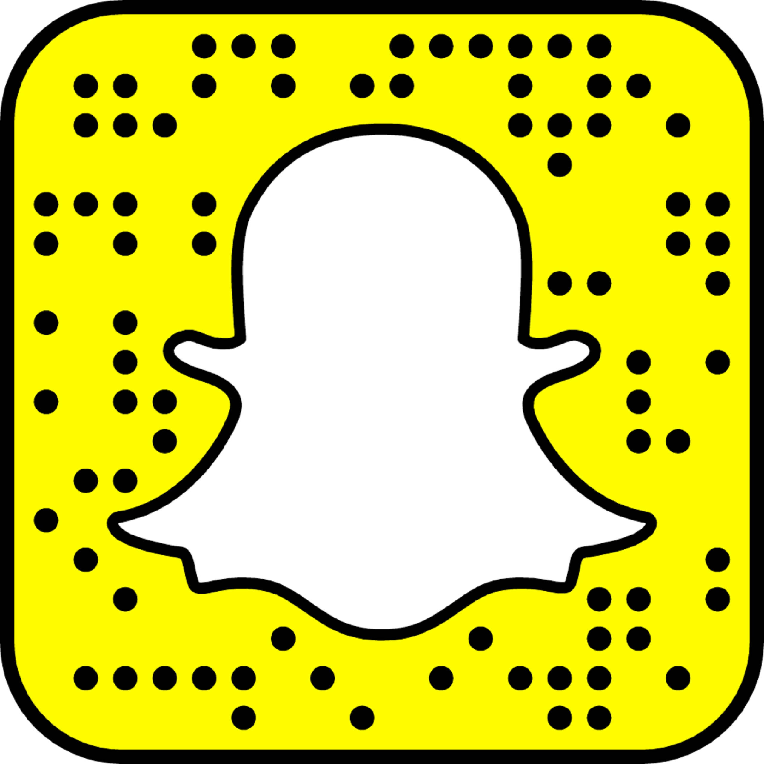 Snapchat 桌布 壁紙 — 一個亮黃色正方形，帶有黑色圓點和白色鬼魂輪廓，居中於黑色邊框內。