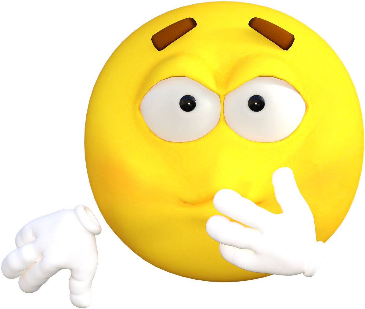 Emoticon 桌布 壁紙 — 一個亮黃色的3D渲染表情符號，皺著眉頭，雙手放在臉頰上，看起來困惑或懷疑。