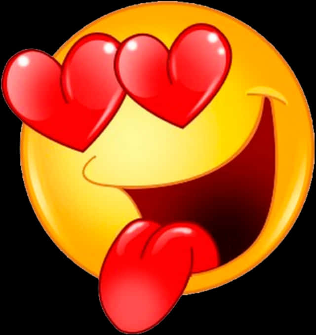 Love Emoji 桌布 壁紙 — 一個亮黃色的表情符號，有愛心形狀的眼睛和伸出的愛心形狀舌頭，表情俏皮。