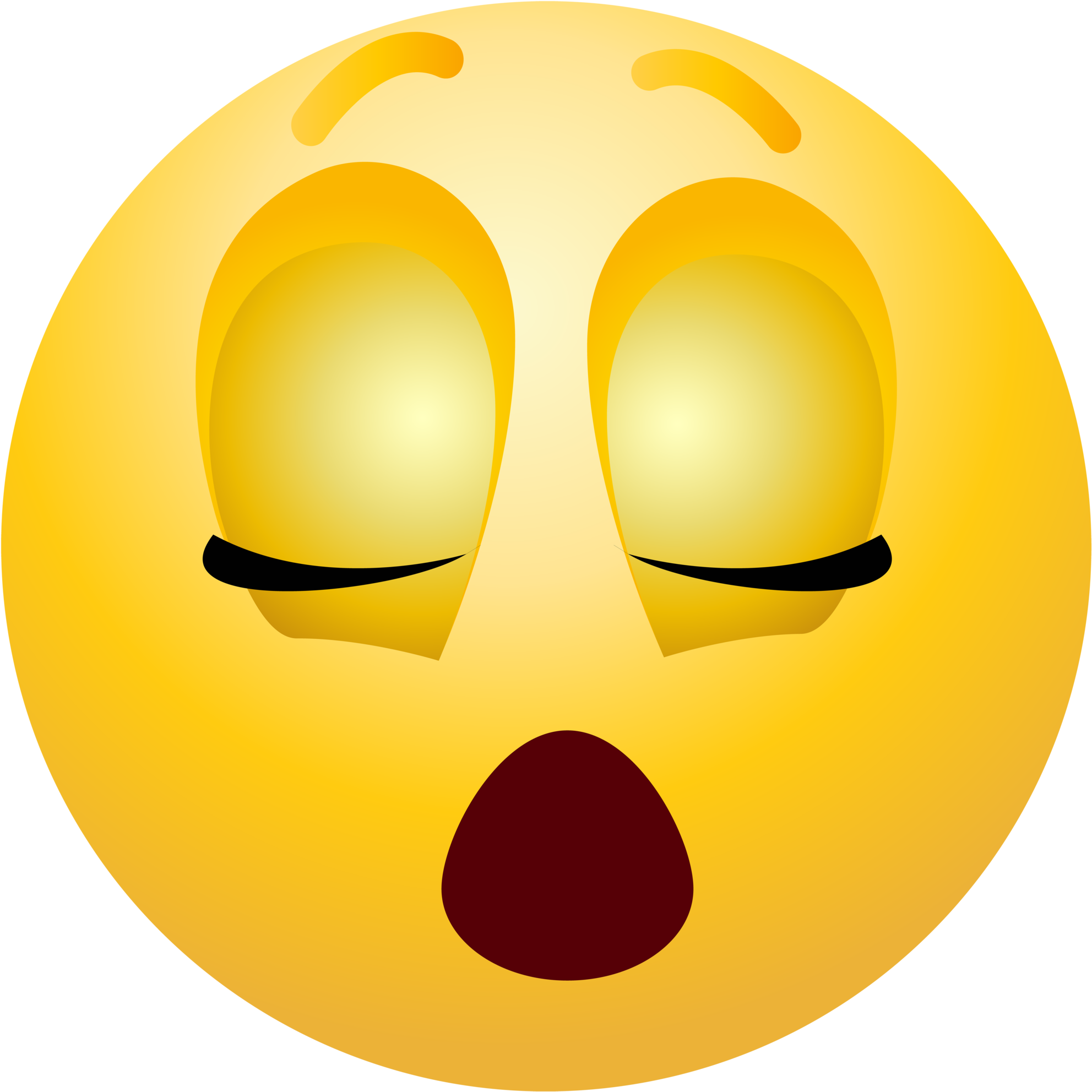 Emoticon 桌布 壁紙 — 一個亮黃色的表情符號臉，閉著眼睛，張開嘴巴，表達驚訝或震驚。