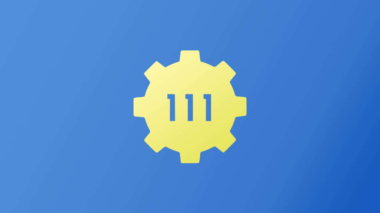 Fallout 4 Vault 桌布 壁紙 — 一個亮黃色的齒輪圖示，數字111居中，背景為漸變藍色。