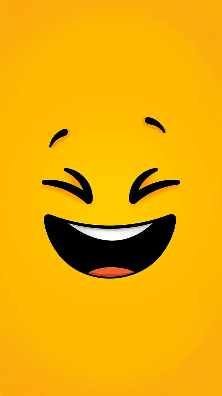 Excited 桌布 壁紙 — 一個亮黃色笑臉表情符號，閉著眼睛，咧嘴大笑，背景為純黃色。