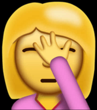 表情符號 桌布 壁紙 — 一個亮黃色表情符號女性，金髮，用手遮住眼睛，身穿粉紅色上衣。