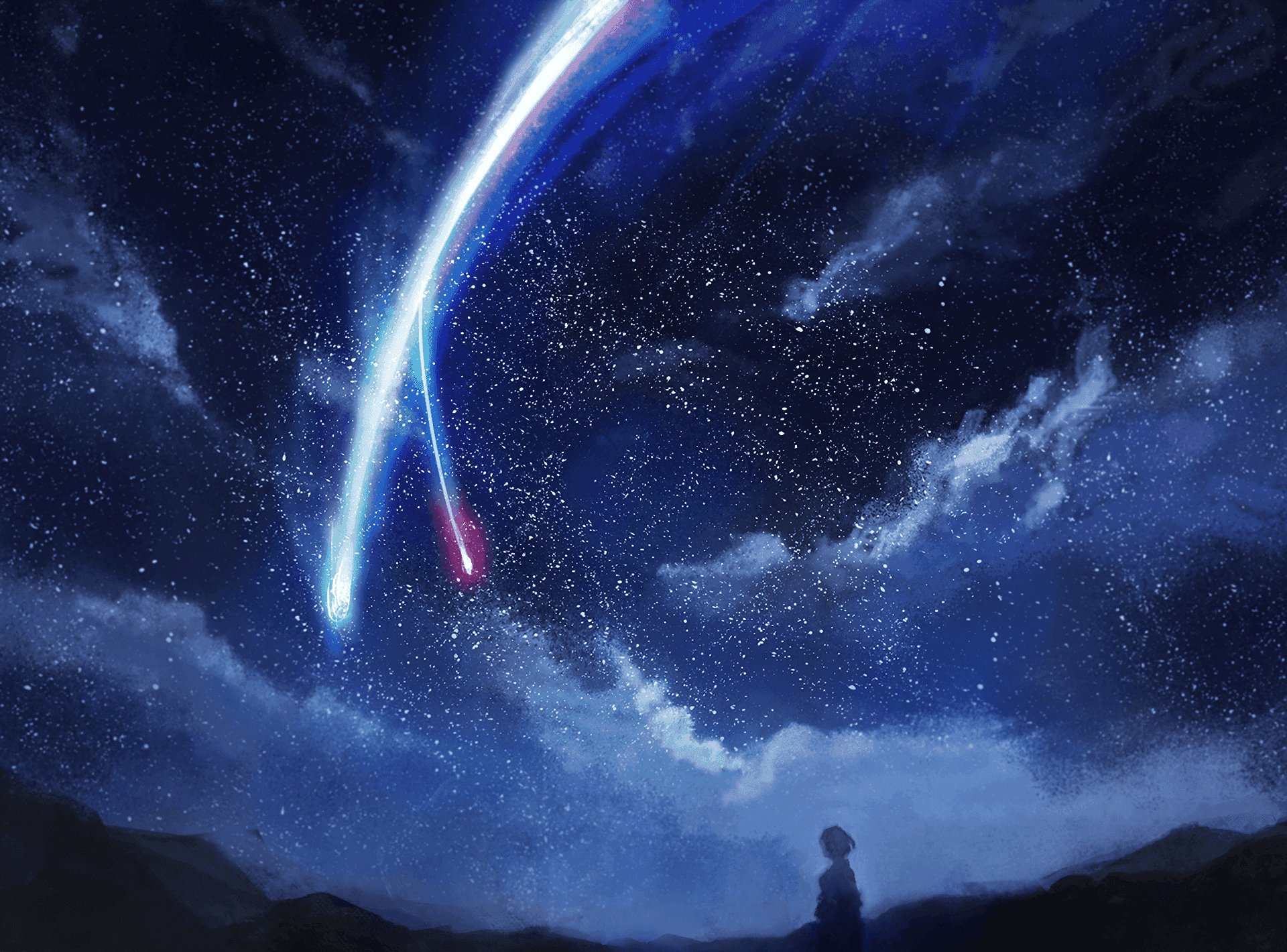 一個人仰望天空中的星星 壁紙