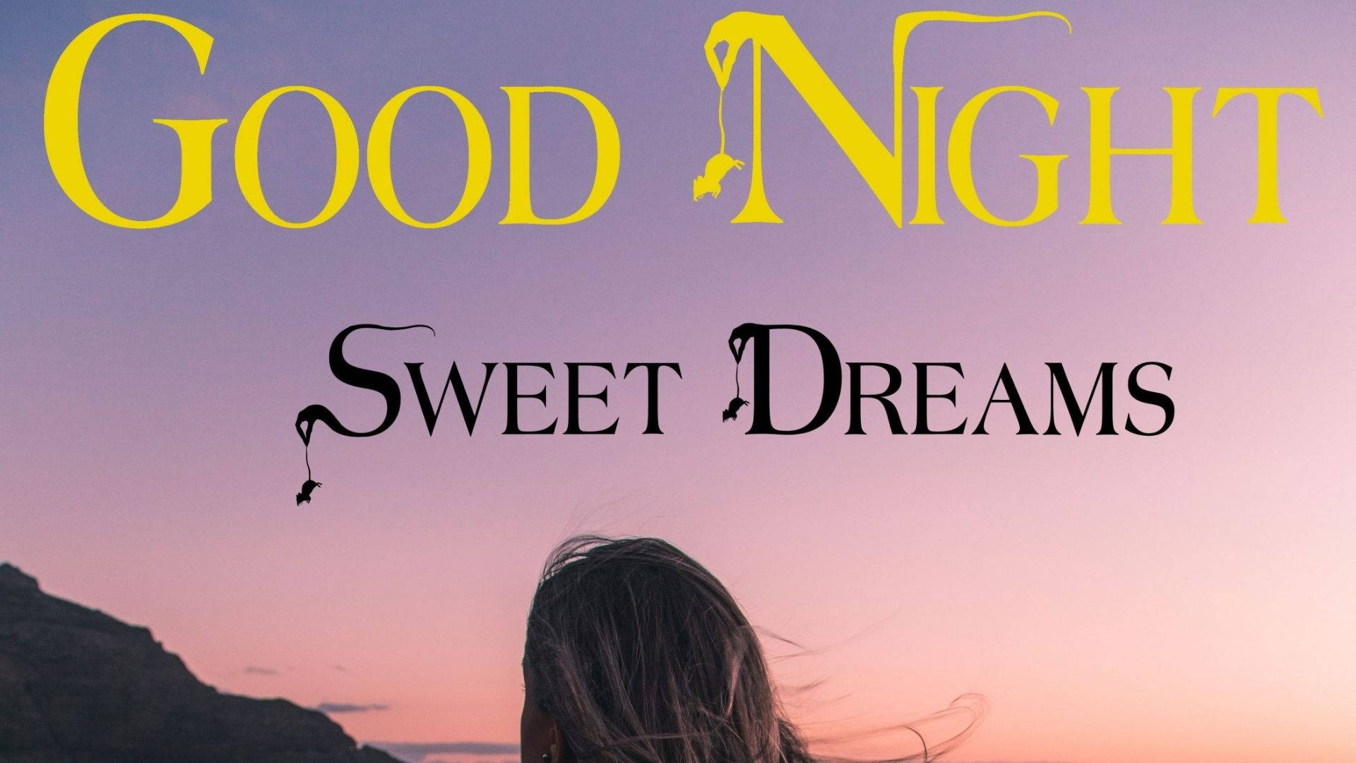 dreams 桌布 壁紙 — 一個人凝視著暮色天空，上方粗體文字寫著「晚安 好夢」。