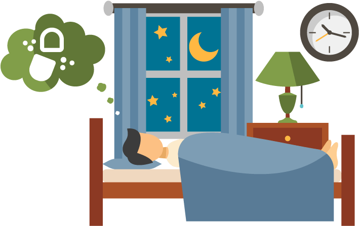 睡眠 桌布 壁紙 — 一個人在床上安睡，窗外可見繁星點點的夜空和一彎新月。