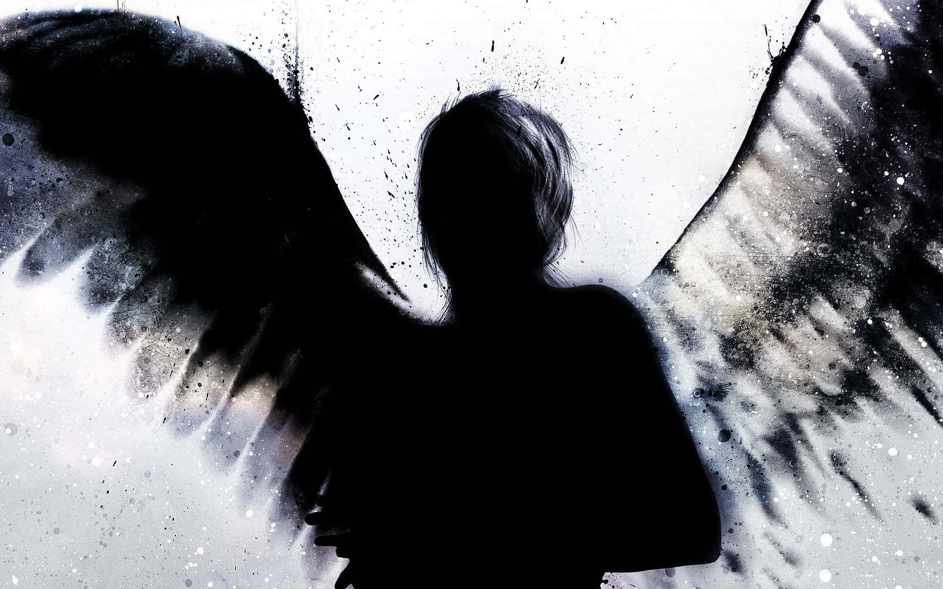 Wings 桌布 壁紙 — 一個人在明亮紋理背景下的剪影，帶有巨大的深色翅膀。