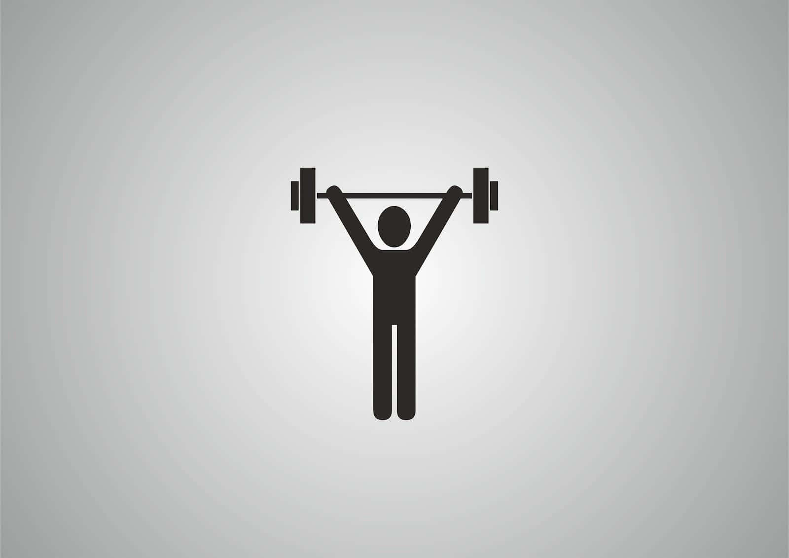 Workout 桌布 壁紙 — 一個人在柔和灰色漸變背景上高舉槓鈴的極簡黑色剪影。
