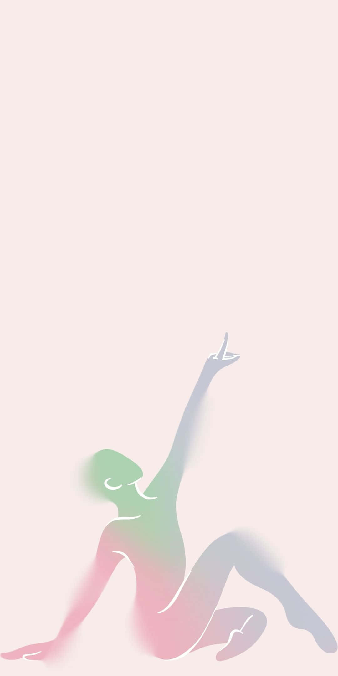 Aura 桌布 壁紙 — 一個人在瑜伽姿勢中的優雅剪影，帶有柔和粉彩漸變色調，背景為淡粉色。