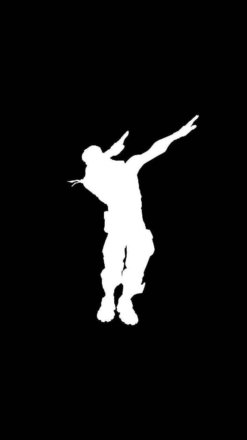 Silhouette 桌布 壁紙 — 一個人在空中做出動感舞蹈姿勢，在純黑色背景上呈現出清晰的白色剪影。