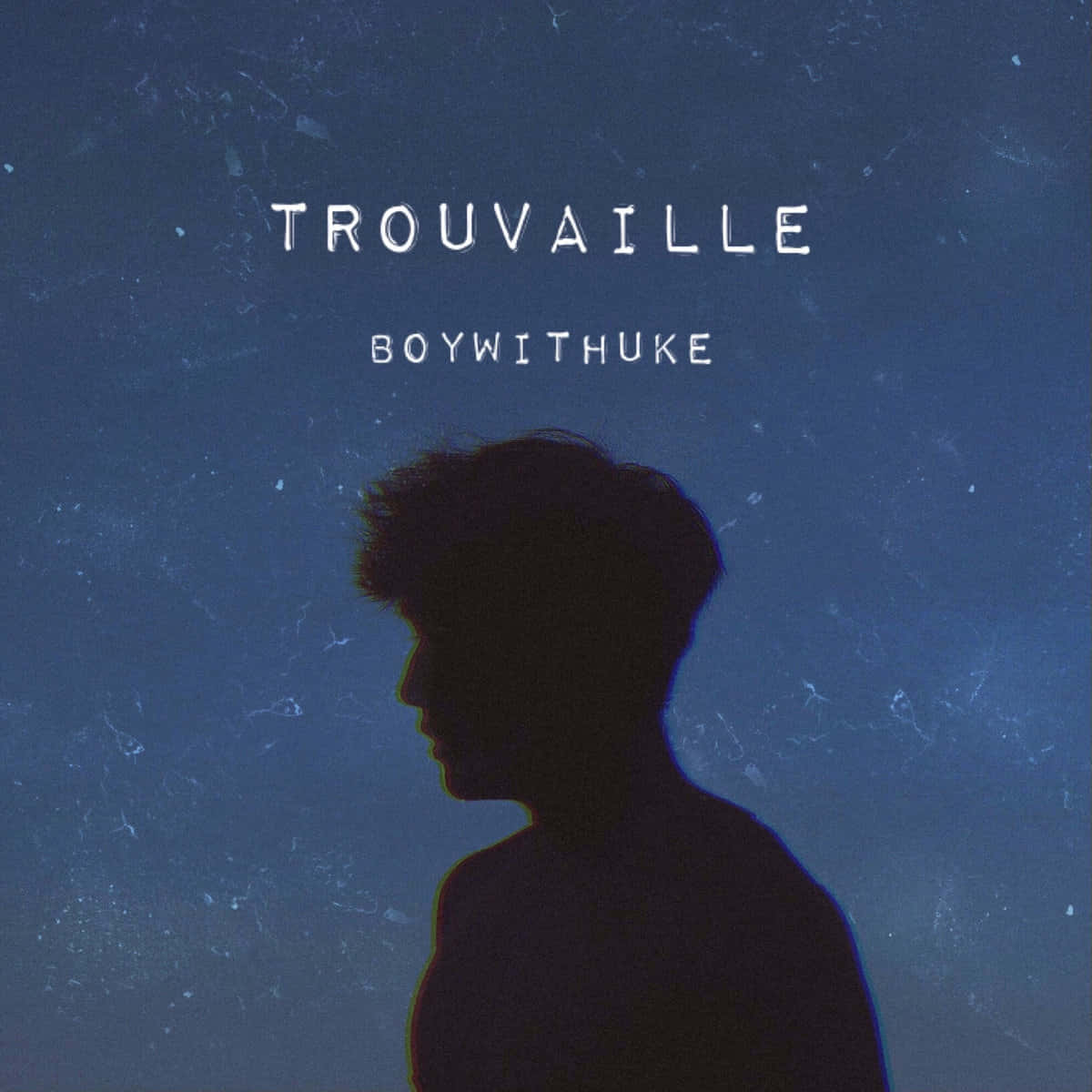 Boywithuke 桌布 壁紙 — 一個人在藍色紋理背景上的側面剪影，帶有白色文字，營造出憂鬱的氛圍。