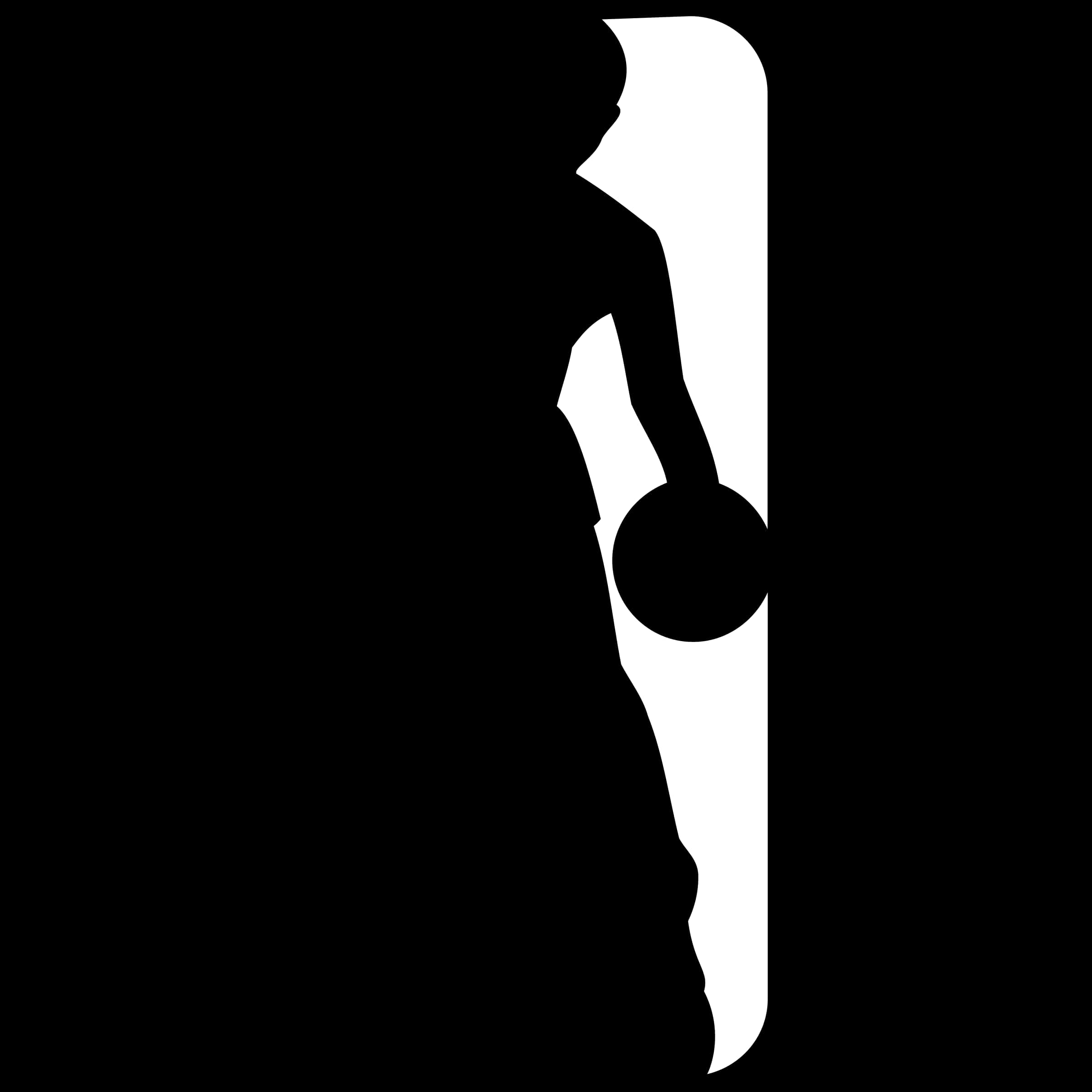 NBA標誌 桌布 壁紙 — 一個人在黑色背景上拿著圓形物體的鮮明白色剪影。